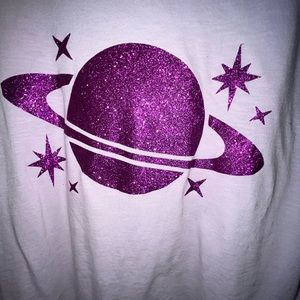 Womens Glitter Planet Graphic Tee